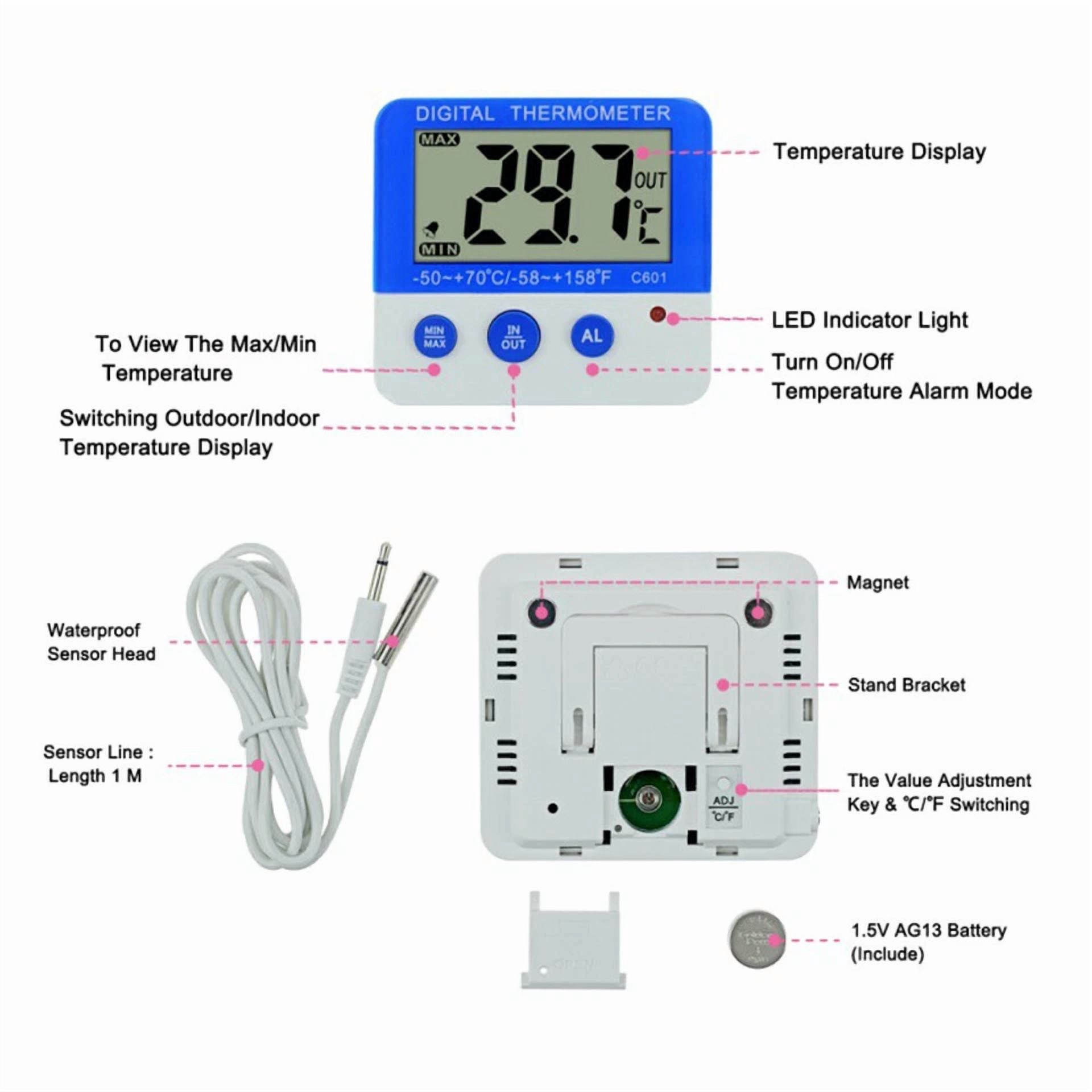 CRESTIN- Electronic Led Digital Thermometers Home ?/? Thermometer Kitchen Freezer Alarm