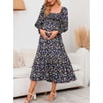 thumbnail image 2 of Wassery Spring Fall Casual Maternity Dress Pregnancy Dress Women Breastfeeding Dresses Long Sleeve Square Neck Pleated Floral Long Dress, 2 of 4