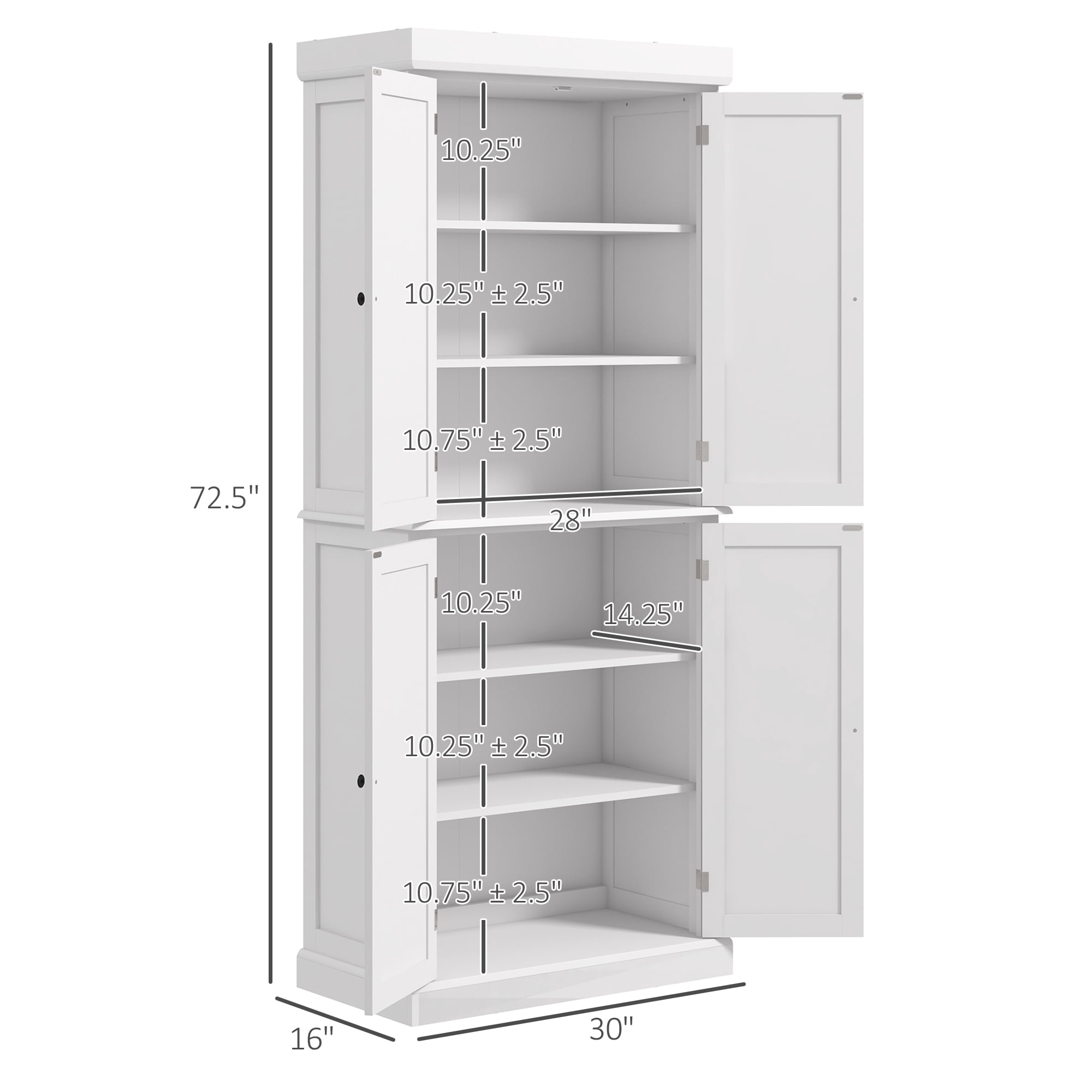 HOMCOM 72" Kitchen Pantry Storage Cabinet with 4 Doors, White
