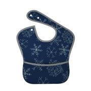 Bingfone Mess-Proof Baby Bib - Waterproof Bib For Baby Boy Or Girl With Food Catcher Pocket, Unisex-Snowflake Dark Blue