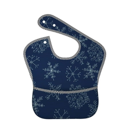 Bingfone Mess-Proof Baby Bib - Waterproof Bib For Baby Boy Or Girl With Food Catcher Pocket, Unisex-Snowflake Dark Blue
