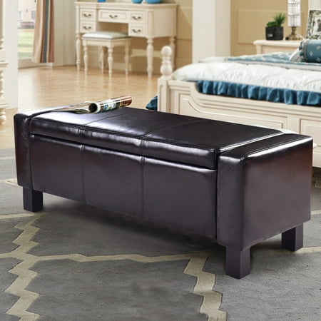 - Costway PU Leather Ottoman Bench Storage Chest Footstool Organizer Chair Furniture Black