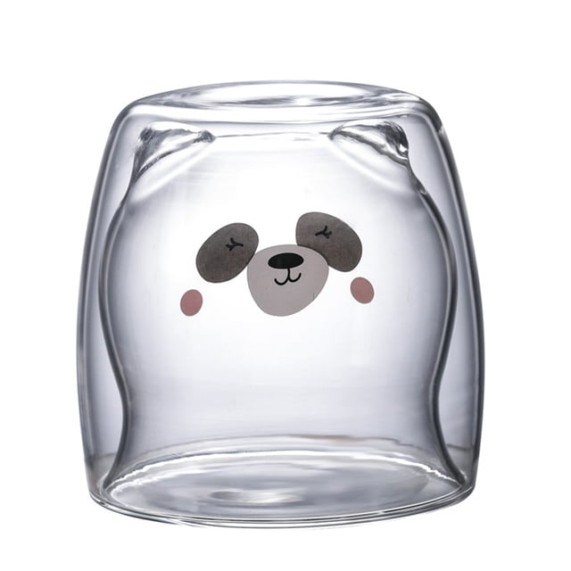 Bewildely Vaso de agua de vidrio de dibujos animados bonitos de doble capa de repuesto para niños aislamiento térmico resistente al calor Utensilios de cocina Tipo 2
