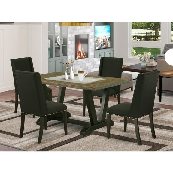 5-Piece Kitchen Table Set with 4 Parsons Chairs - Black Dining Room TableChair Set