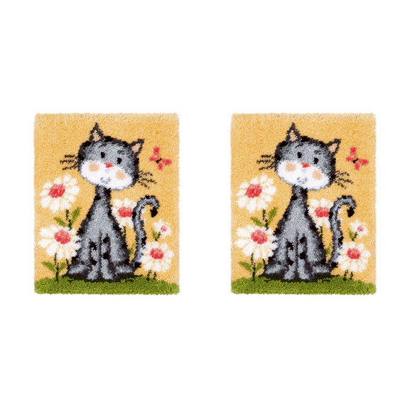 2X Latch Hook Rug Kits DIY Crochet Yarn Rugs Hooking Craft Kit with Color Preprinted Pattern Design for Adults Kids(Cat)
