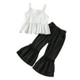 thumbnail image 1 of TSEXIEFOOFU Kid Girl Long Pants Outfits, Sleeveless Ruffles Hem White Tank Tops + Elastic Waist Flare Pants Set, 1 of 9