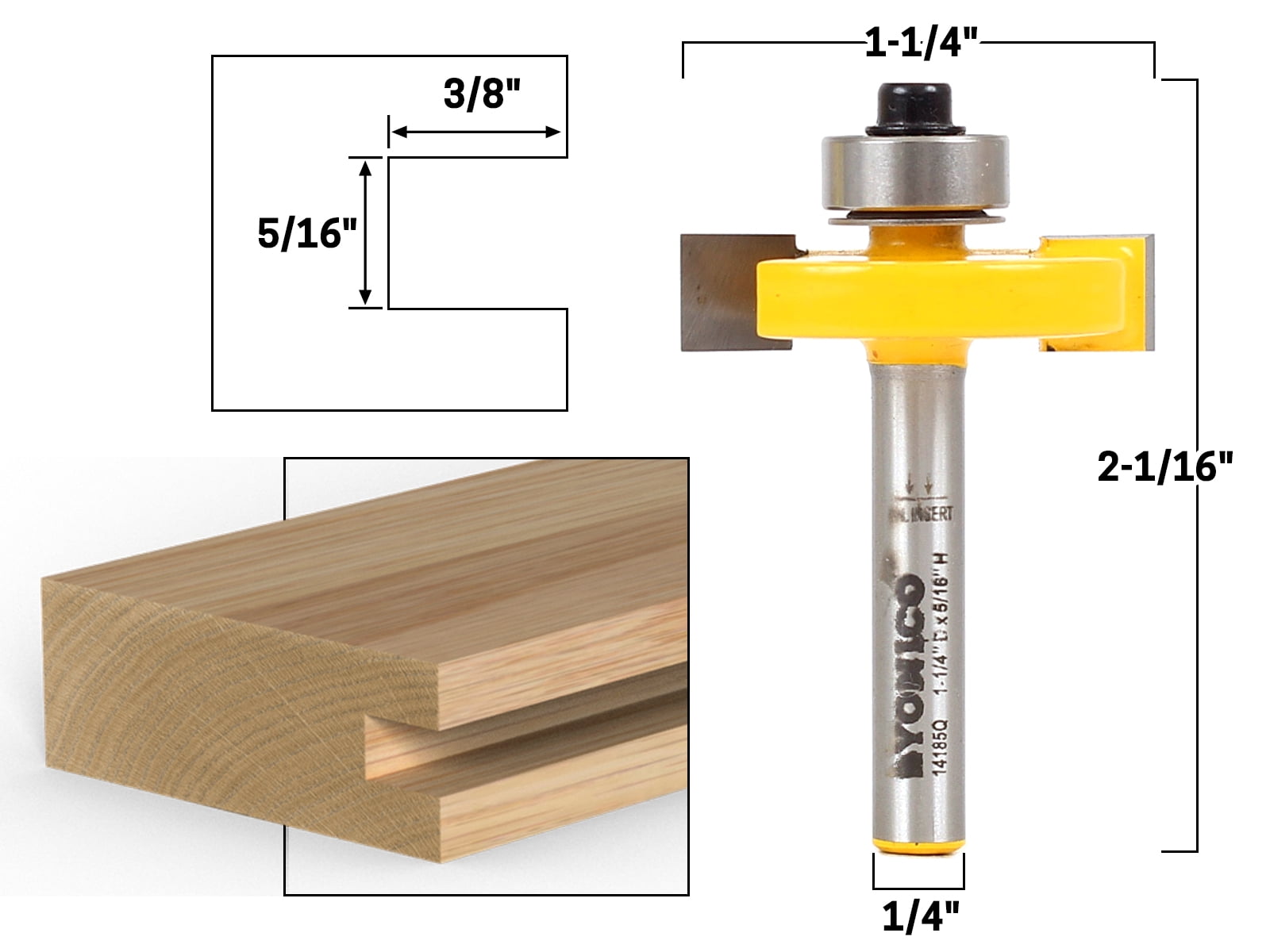4 Bit Slot Cutter Router Bit Set - 1/4" Shank - Yonico 14481q