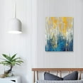 thumbnail image 4 of Nawypu  Abstract Canvas Wall Art Gold and Blue Painting Prints Modern Gold Foil Wall Decor Teal Blue Artwork Stretched and Framed for Living Room Bedroom, 4 of 5