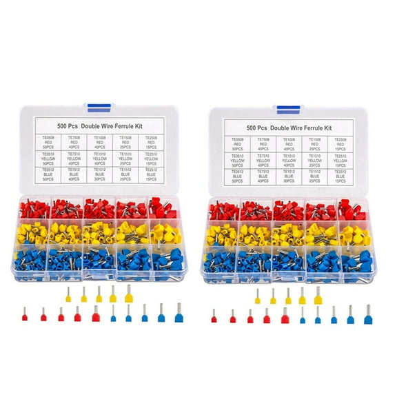 Double Wire Ferrules Kit, 1000Pcs Ferrule Terminals, Insulated Crimp Pin Cord End Terminal