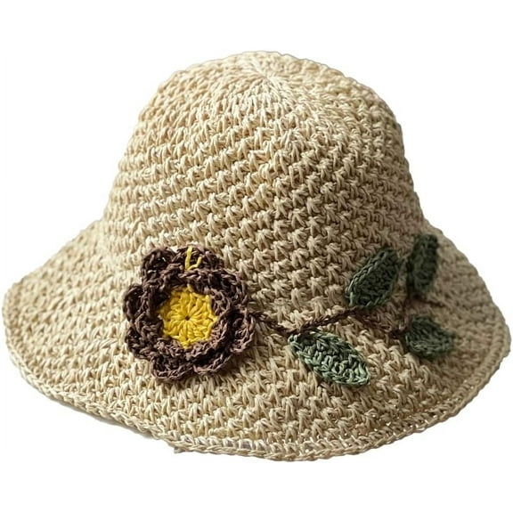 YooGuoGuo Straw Sun Hat Floral Woven Wide Brim Bucket Beach Hat UV Protection Summer Fishing Hat