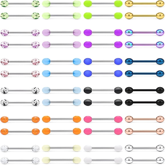 DESIGNICE 2026 New 24-48Pcs 16G Nipple Rings Straight Barbells Surgical Steel Tongue Rings Body Piercing Jewelry for Women Men 14-22Mm 48Pcs