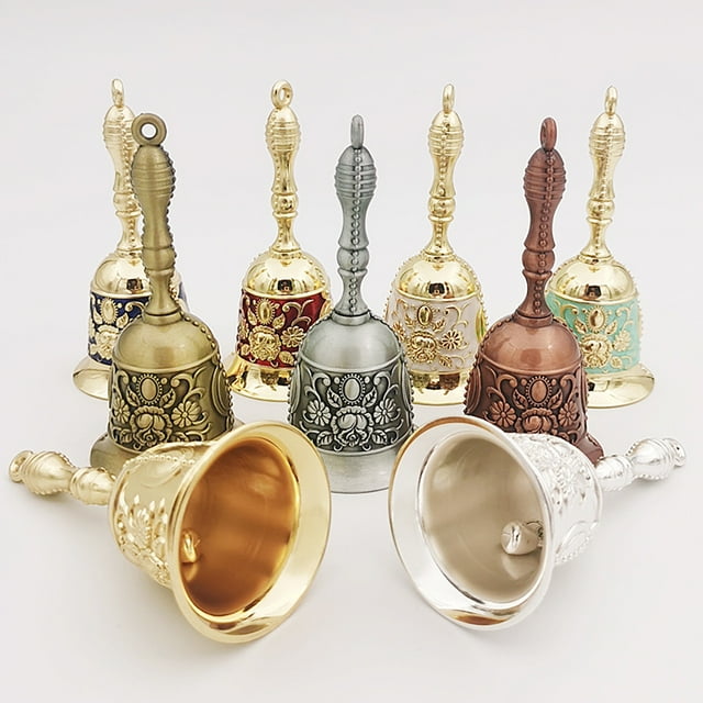 Copper Alloy Hand Bell Retro Carving Handbell with Non-Slip Handle Multifunctional Handbell for Classroom Wedding Seniors Bedside