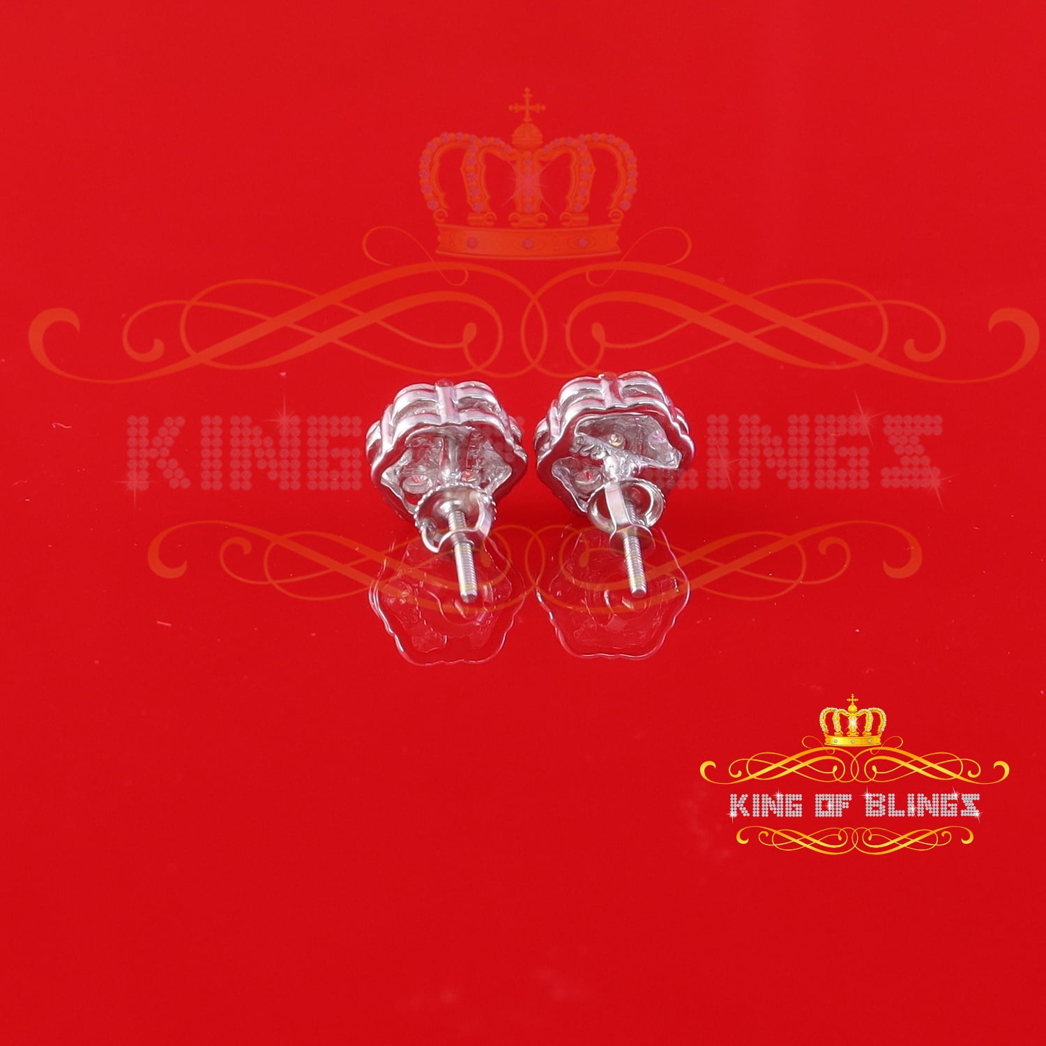 King of Bling's Men's/Womens 925 Silver White 1.66ct VVS 'D' Moissanite Floral Stud Earrings