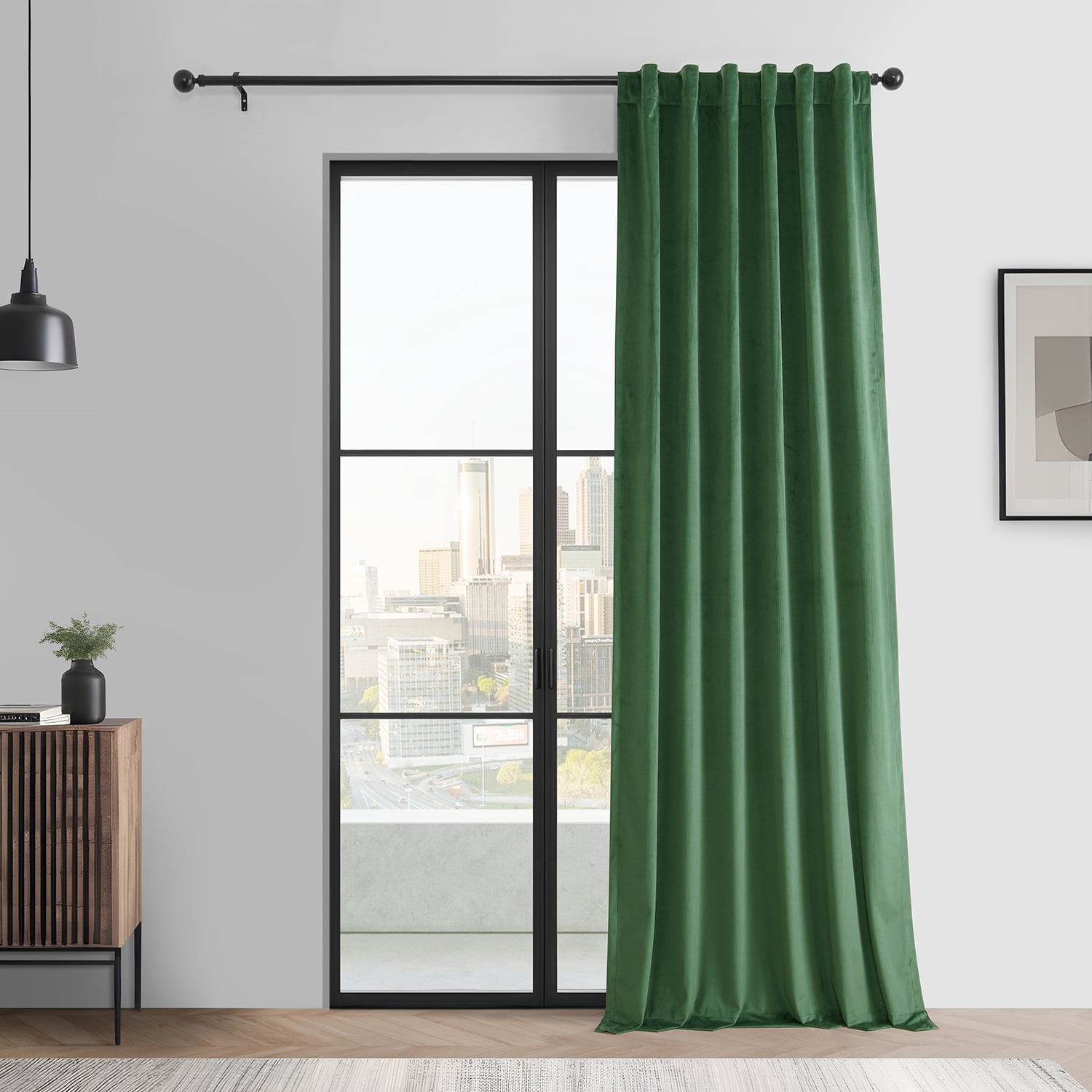 HPD Half Price Drapes Basic Deluxe Velvet Room Darkening Curtains with Rod Pocket - 2 Panels Set - Window Curtains for Living Room & Curtains for Bedroom, 50W X 108L, Green