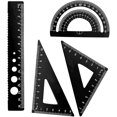 thumbnail image 1 of shiyou-4 Pieces Triangular Scale Ruler Set, Metal Protractor, Aluminum Ruler for Students, Draftsman, Engineers in Classroom, Office, Home Supplies (Black), 1 of 4