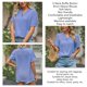 thumbnail image 5 of Blusa elegante de trabajo de manga corta con botones, talla M, blusa con escote en V y volantes en azul cielo, 5 of 6