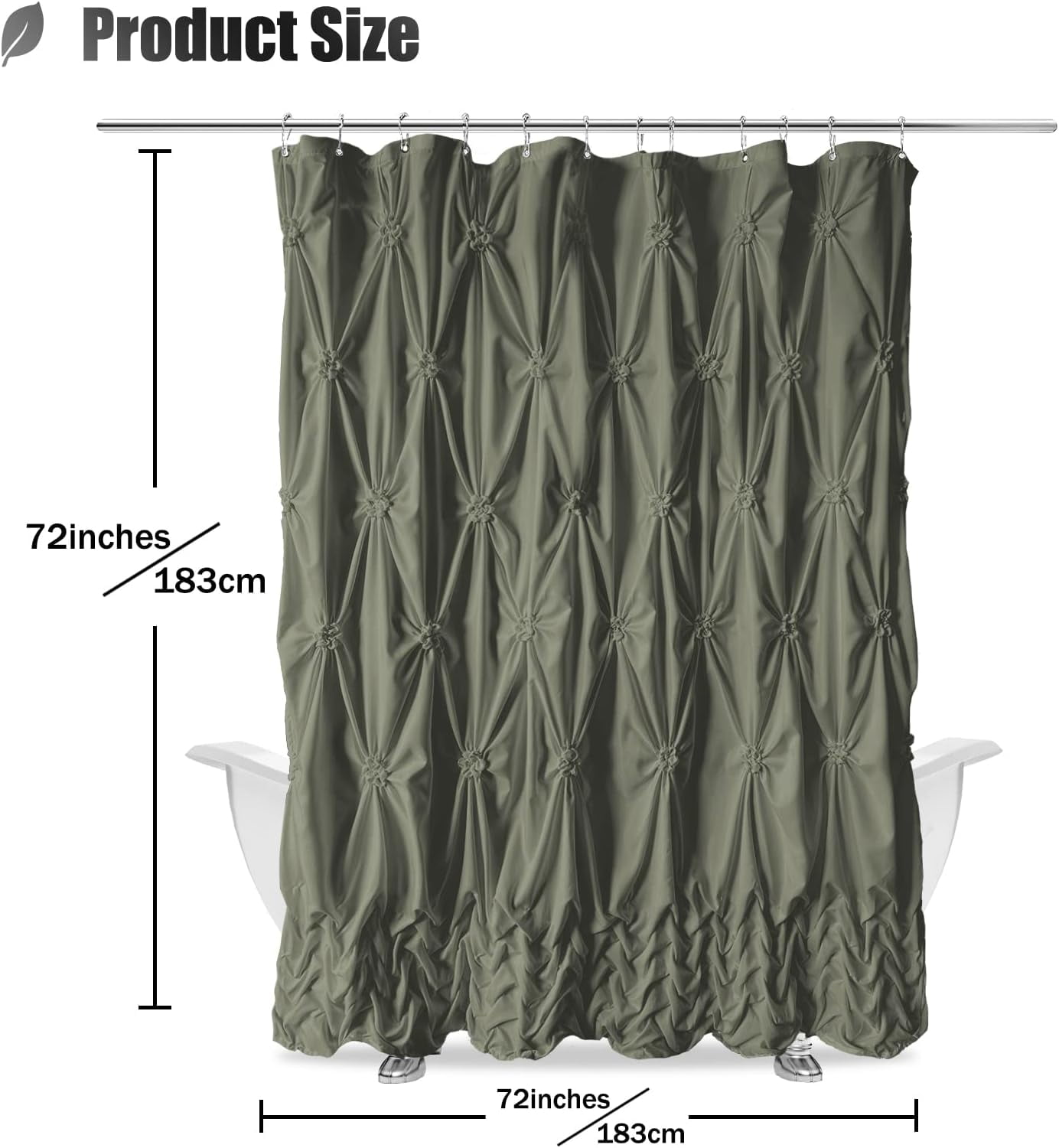 NixiYa Farmhouse Shower Curtain Green Fabric Shower Curtain for Bathroom Decor Chic Style 72" x 72"