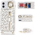 thumbnail image 6 of iPhone 12/12 Pro Case for Women with Card Holder, iPhone 12 Phone Case Wallet with Strap,Crossbody Lanyard Cases with Credit Card Slots Kickstand and Stand Ring Holder,6.1 Inch,White Leopard, 6 of 17
