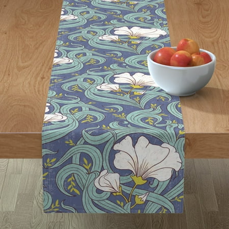 

Cotton Sateen Table Runner 108 - Art Nouveau Modern Floral Black White Deco Home Decor Flower Romantic Print Custom Table Linens by Spoonflower