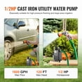 thumbnail image 2 of VEVOR Cast Iron Utility Water Transfer Pump Portable Utility Pump 1/2HP 1600 GPH, 2 of 9