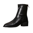 thumbnail image 2 of Viluyesy Womens Ankle Booties Pointed Toe Low Block Heel Glossy Faux Leather Rear Zipper Slim Fit Daily Dress Boots Black Size 5.5, 2 of 9