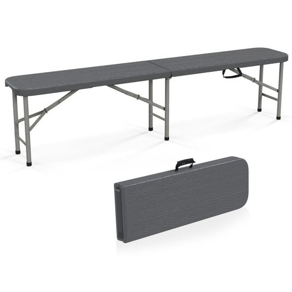 YYAo Garden Benches, Outdoor Bench, 6 Feet Folding HDPE Bench with 1320 LBS Capacity and Handle Lock-Gray