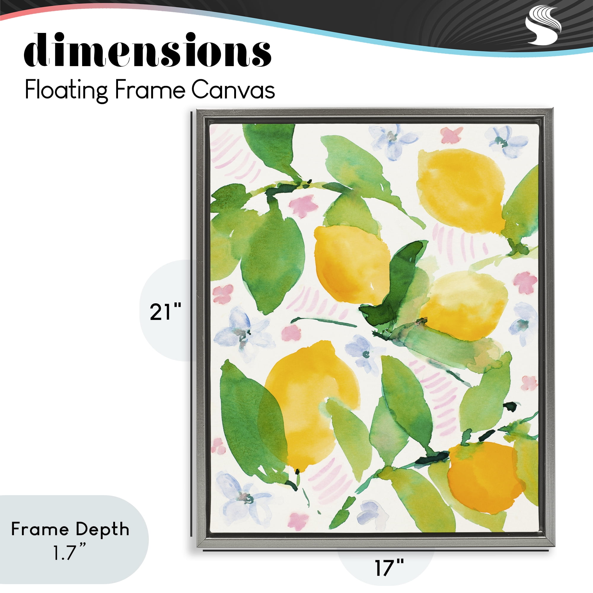 Stupell Industries Garden Lemons with Pastel Florals Gray Framed Floater Canvas Wall Art, design by Lanie Loreth