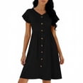 thumbnail image 6 of UPPADA Womens V Neck Midi Dress Button Down Short Sleeve Knee Length Dress Elastic Waist Swing Dresses Casual A Line Dresses with Pockets Black,XXL, 6 of 7