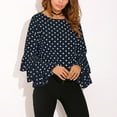 thumbnail image 4 of Baqcunre Long Sleeve Shirts For Women Womens O Neck Bell Sleeve Loose Polka Dot Shirt Ladies Casual Blouse Tops Womens Fall Tops Womens Blouses Navy XL, 4 of 6
