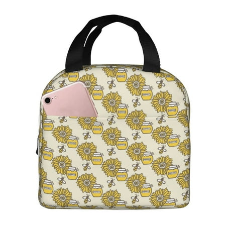 Insulated Lunch Bag for Women Men - Honey Pot Bee Sunflower Leakproof Cooler Lunch Box for Women Men  Lunch Tote Bags for Work School Picnic Travel
