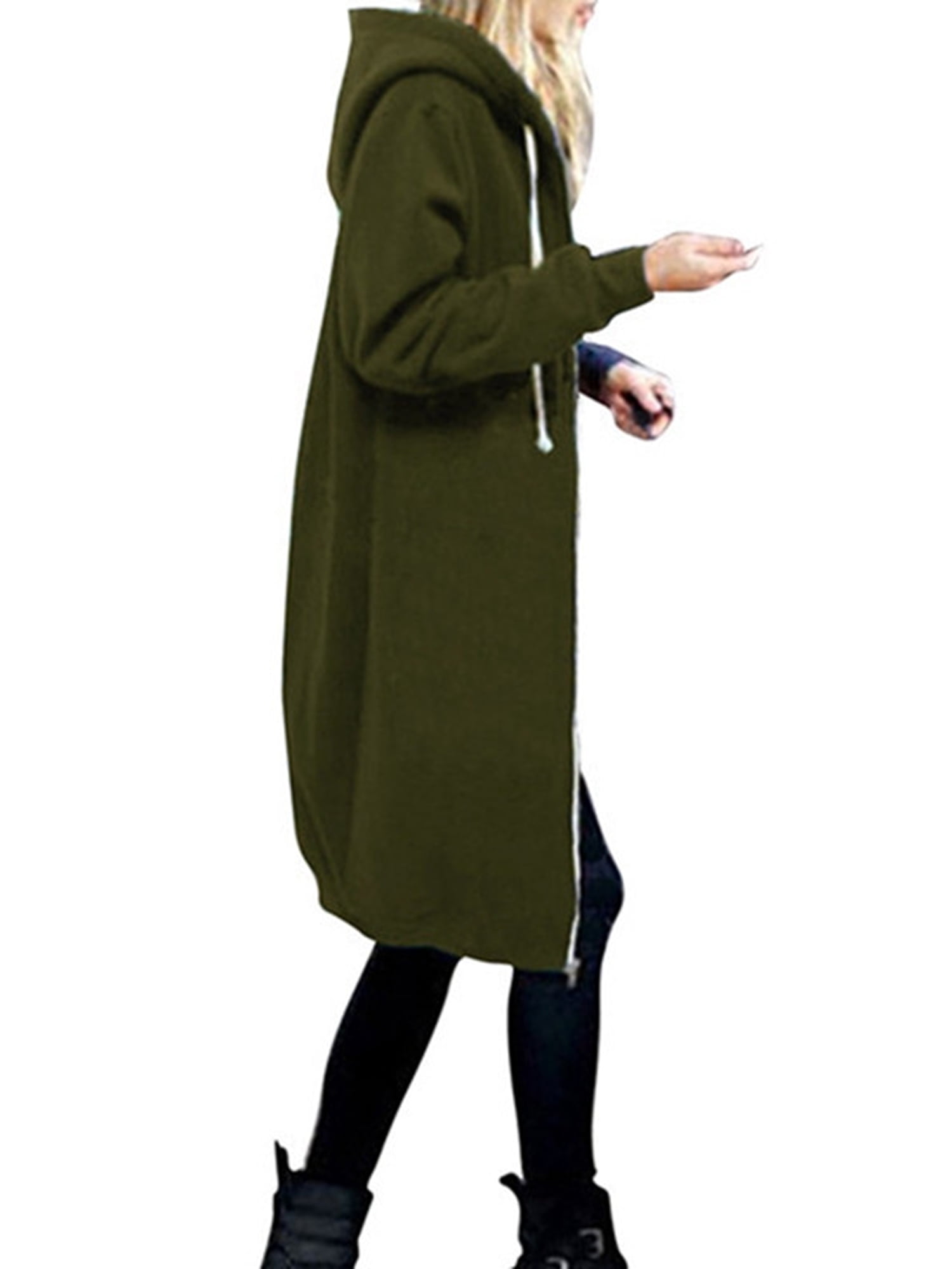 Plus Size SXXXXXL Women Zip up Long Hoodie Coat Warm Hooded Jacket