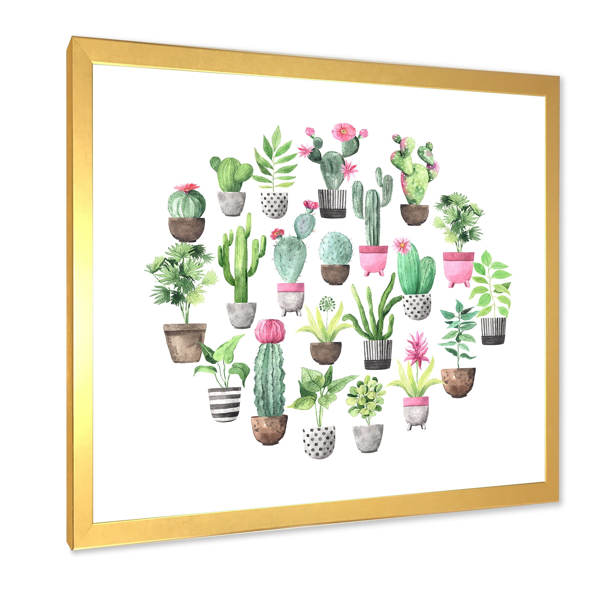 Designart 'Cactus In Ceramic Pots In Gentle Tones II' Traditional Framed Art Print