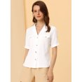thumbnail image 4 of Blusa elegante de gasa de verano con cuello en V y manga corta para mujer blanco S, 4 of 6