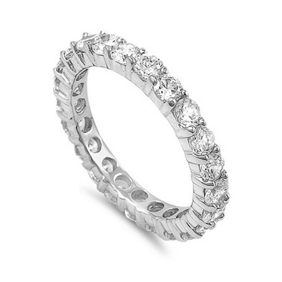 Sterling Silver Women's White CZ Eternity Wedding Ring 925 Band 4mm Jewelry Female Size 7