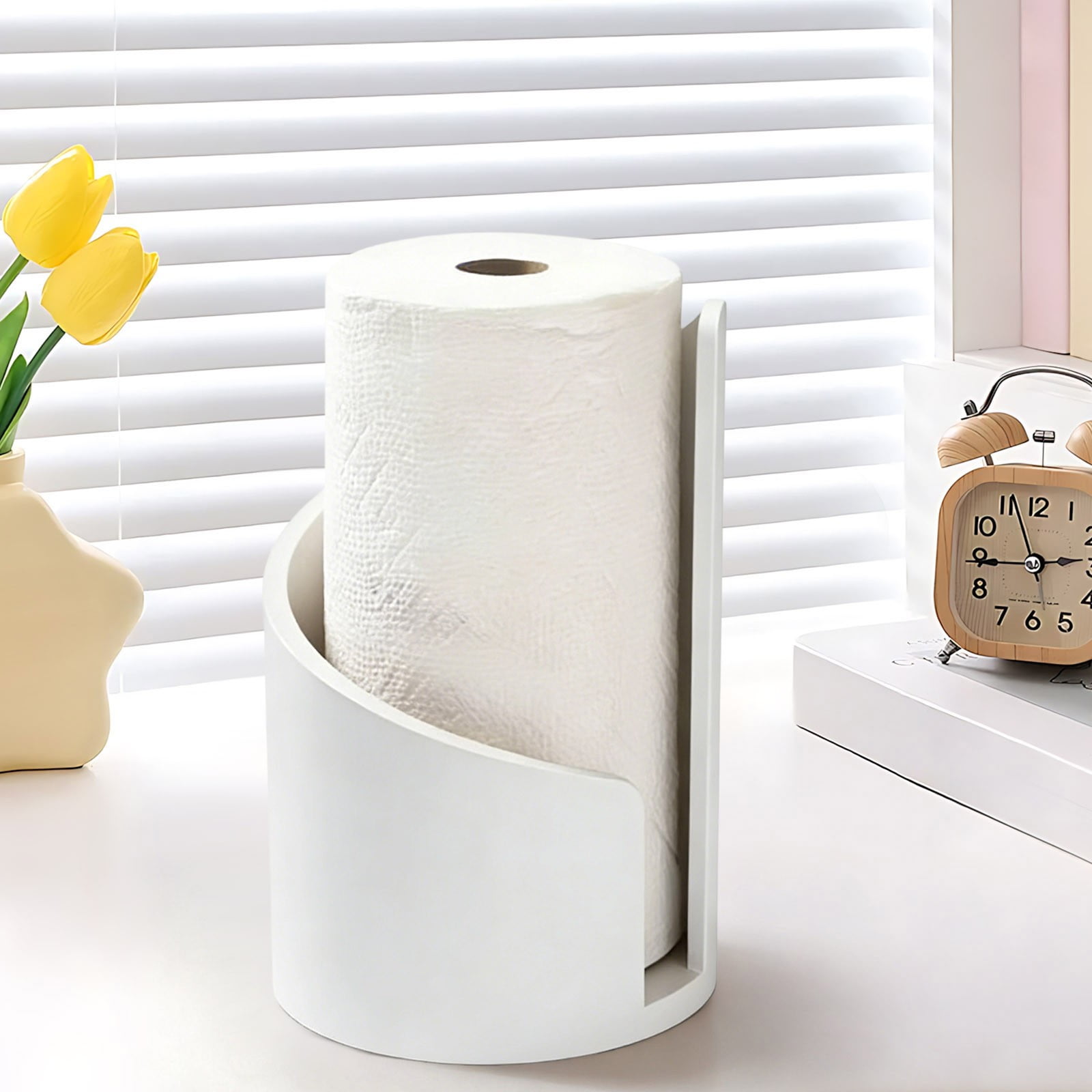 Wooden Tabletop Paper Towel Holder Stand Countertop Roll Dispenser for Kitchen Dining Table