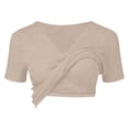 thumbnail image 7 of Comdrip V Neck Tops for Women Women's Half Sleeve V Neck T Shirts V Neck Basic T Shirts Workout Yoga Tops Casual Fitted Going Out Tops Shirts with Built in Bras for Women Beige L, 7 of 7
