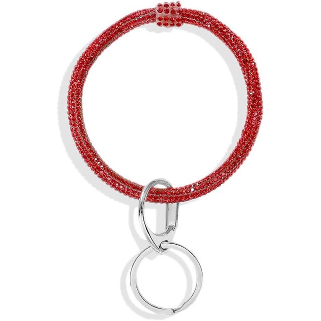 Key Ring & Wrist Bangle Bracelet - Round Circle Keychain Organizer Hands-Free Wrist Holder Red