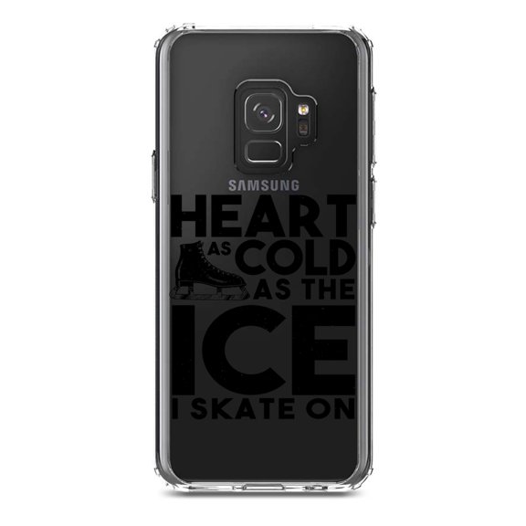 DistinctInk Clear Shockproof Hybrid Case for Samsung Galaxy S9 (5.8" Screen) - TPU Bumper Acrylic Back Tempered Glass Screen Protector - Heart as Cold as the Ice I Skate On