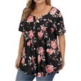 thumbnail image 2 of Camisa de mujer Camiseta de manga corta con estampado floral Blusa con cuello en V, Negro, S Speravity AP002466-01, 2 of 4