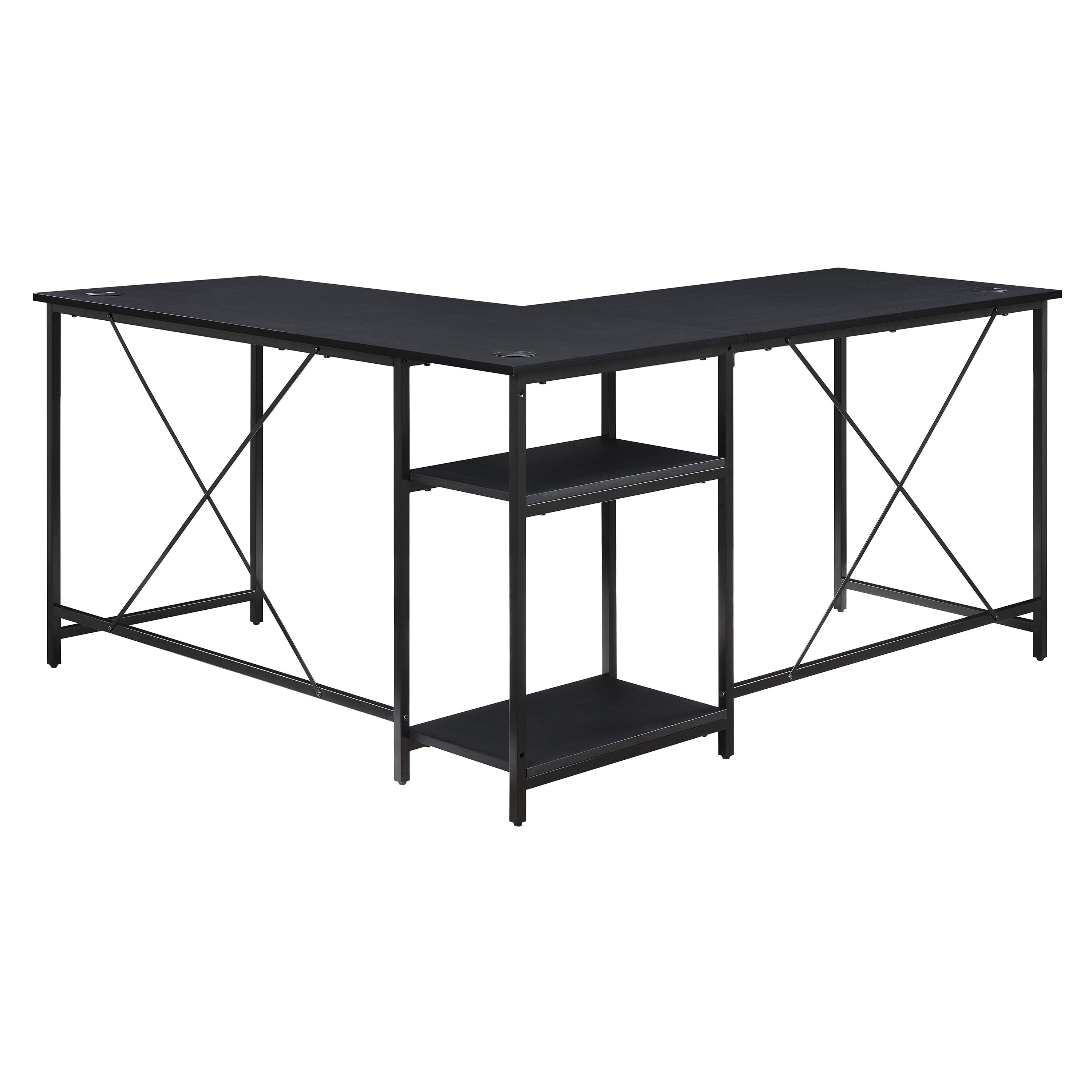 Mainstays Two-Way Convertible Desk with Lower Storage Shelf, Charcoal Finish and Black Metal Frame - 3