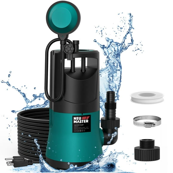 NEU MASTER Sump Pump Submersible, 1HP 3800GPH Water Pump with Float Switch/3 Fittings, Electric Portable Transfer Water pump for Pool Draining, Basement, Backyard, Garage, Garden, Hot Tub
