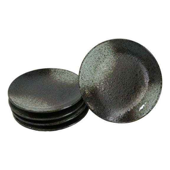 Set Of 6 Grey Tone Hakumu Round Appetizer Dessert Salad Ceramic Plates 6"D