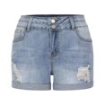 thumbnail image 5 of Women's Denim Shorts Casual Summer Mid Waist Ripped Raw Cut Hem Washed Distressed Stretchy Denim Jean Shorts, 5 of 7