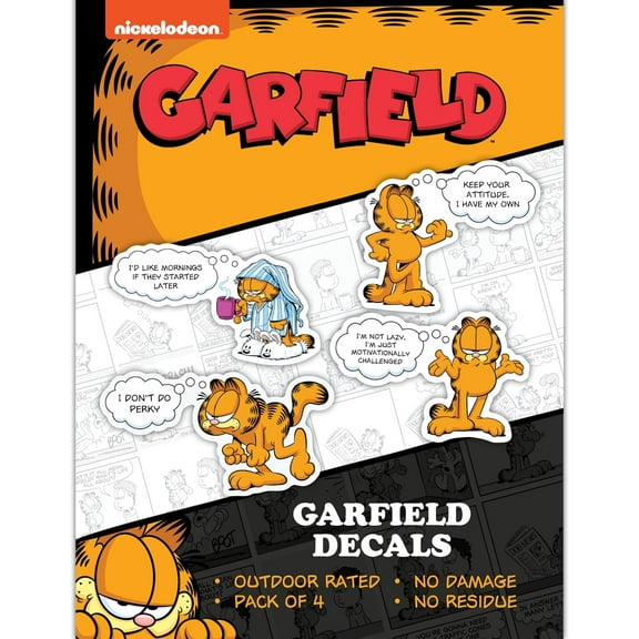 Garfield Decals - Set of 4 Garfield Quotes Vinyl Stickers for Water Bottle Laptop Car Truck Waterproof Bumper Stickers I Don't Do Perky