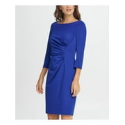 DKNY Womens Blue 3/4 Sleeve Boat Neck Short Sheath Party Dress Size: 8