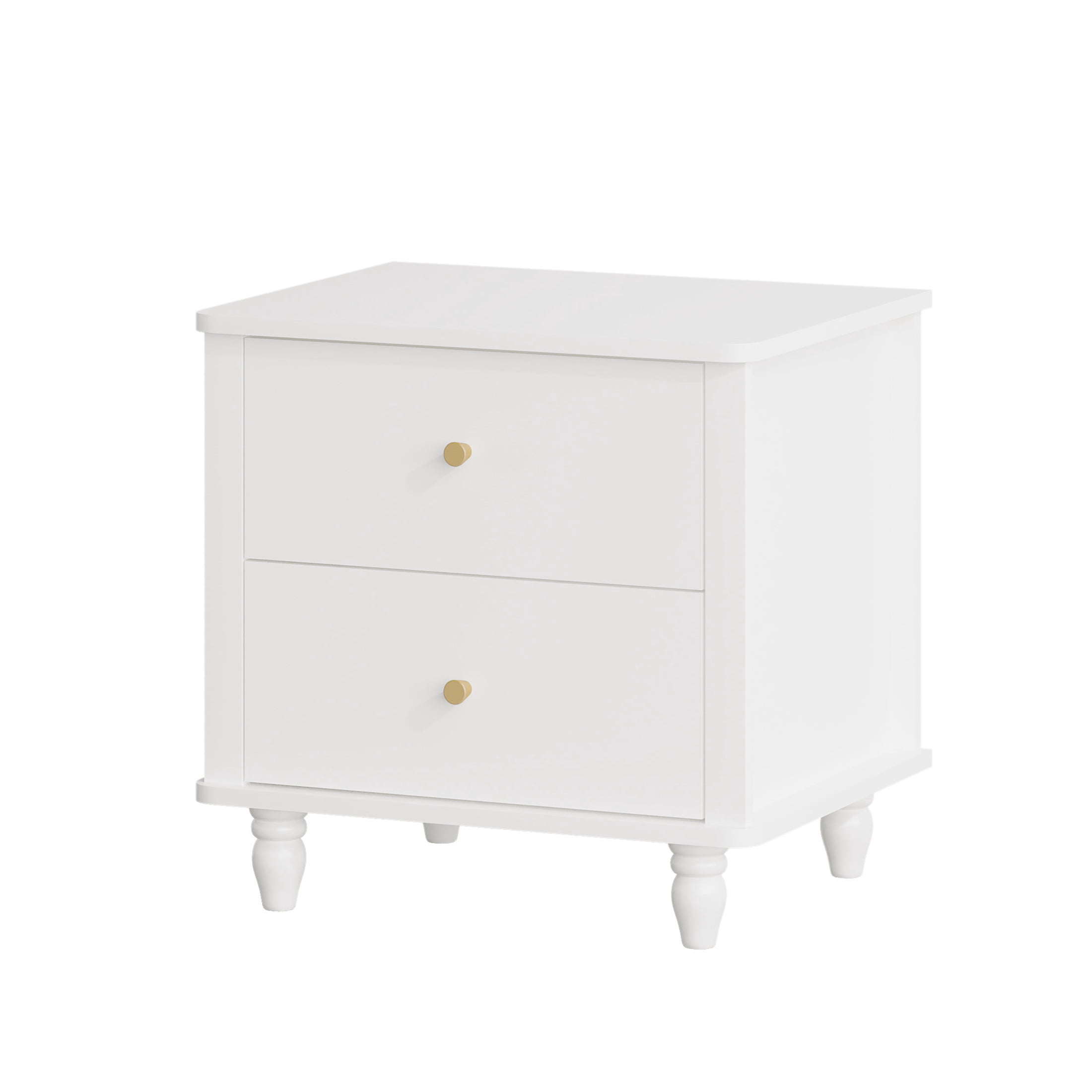 Noble House Reina Modern 2-Drawer Nightstand with Round Knobs, Small Bedside Cabinet End Table for Bedroom, White