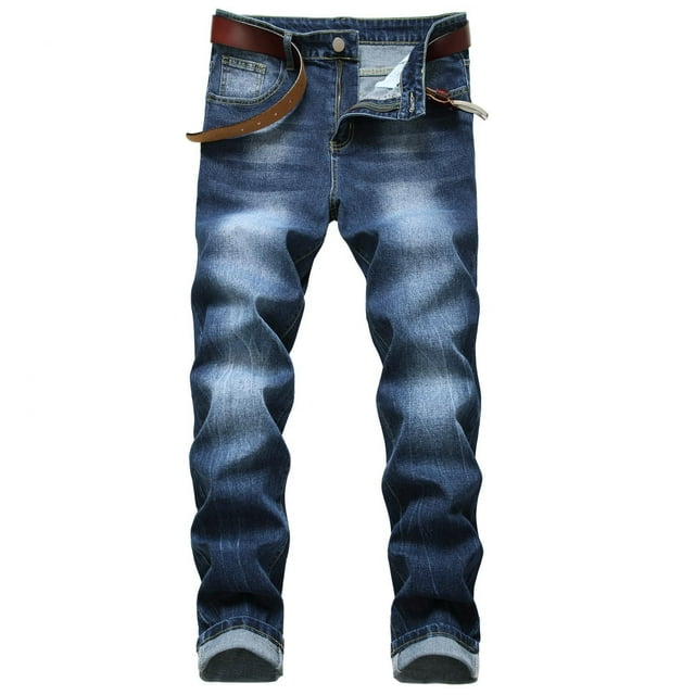 TIMIFIS Jeans pour Hommes Coupe Classique Régulière Jean en Coton Tendance Mode Micro Élastique Coupe Ajustée à Cordon Élastique Petite Jambe Droite-Bluefall