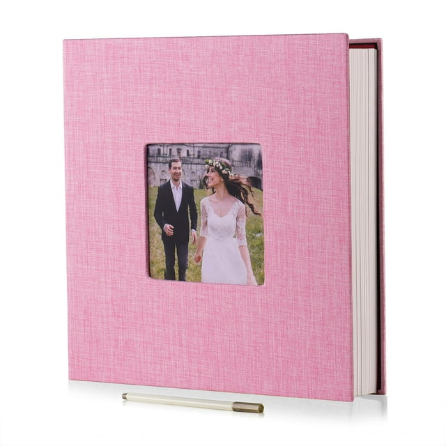 Álbum de fotos HoneyTolly, funda autoadhesiva de lino, 60 páginas, color rosa