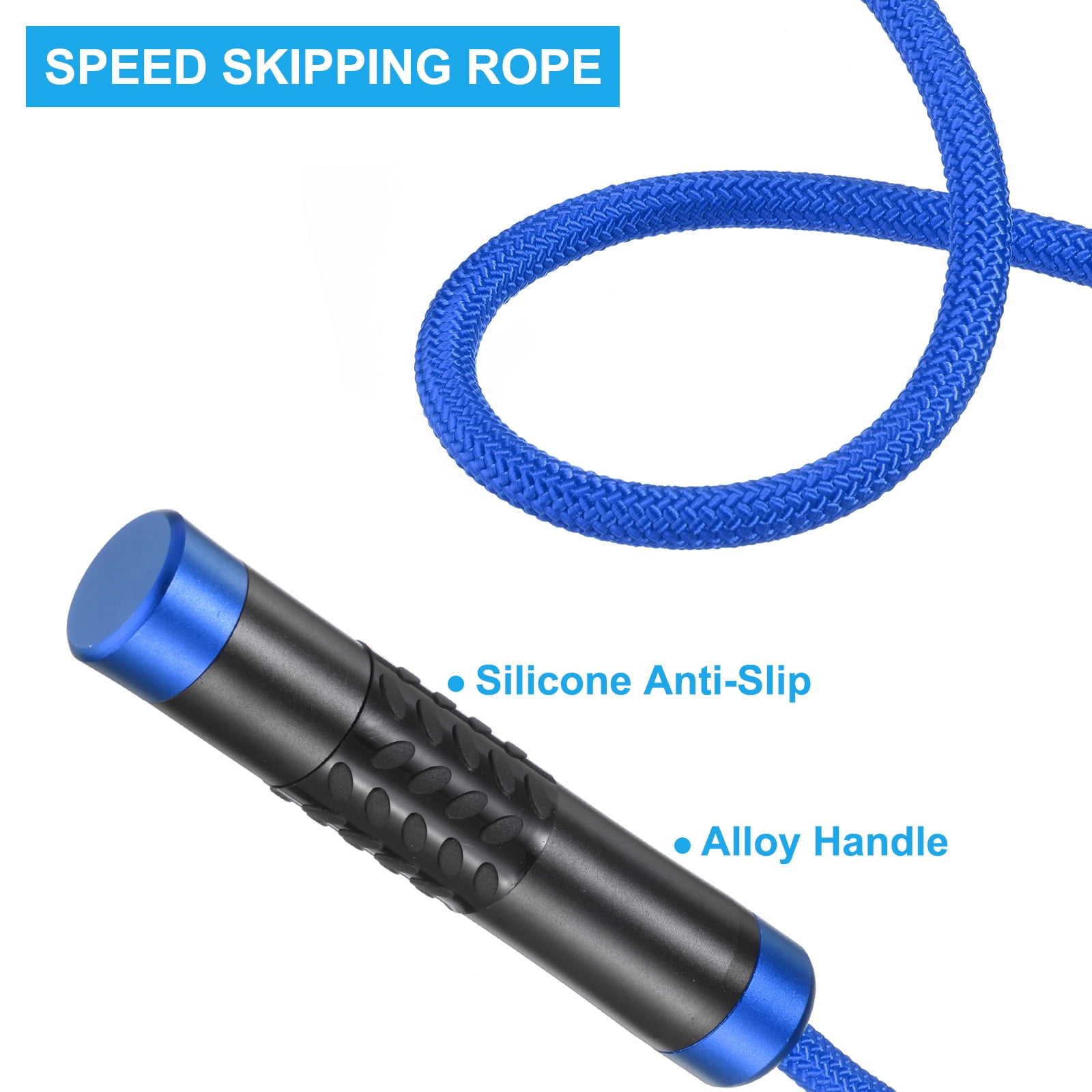 Uxcell Weighted Jump Rope 0.9LB Workout Speed Skipping Rope 9mm Fabric Cotton & 9mm Solid Rope Blue
