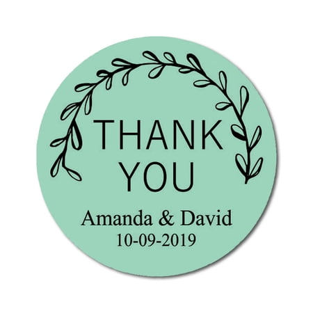 Darling Souvenir Round 45 Pcs Spring Vines Thank You Stickers Personalized Bride Groom Names And Date Envelope Seals-MInt